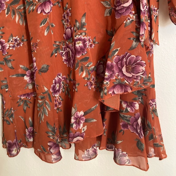 Speechless Floral Chiffon Dress Girls 12 Rust Orange Long Sleeve Lined - Picture 3 of 15